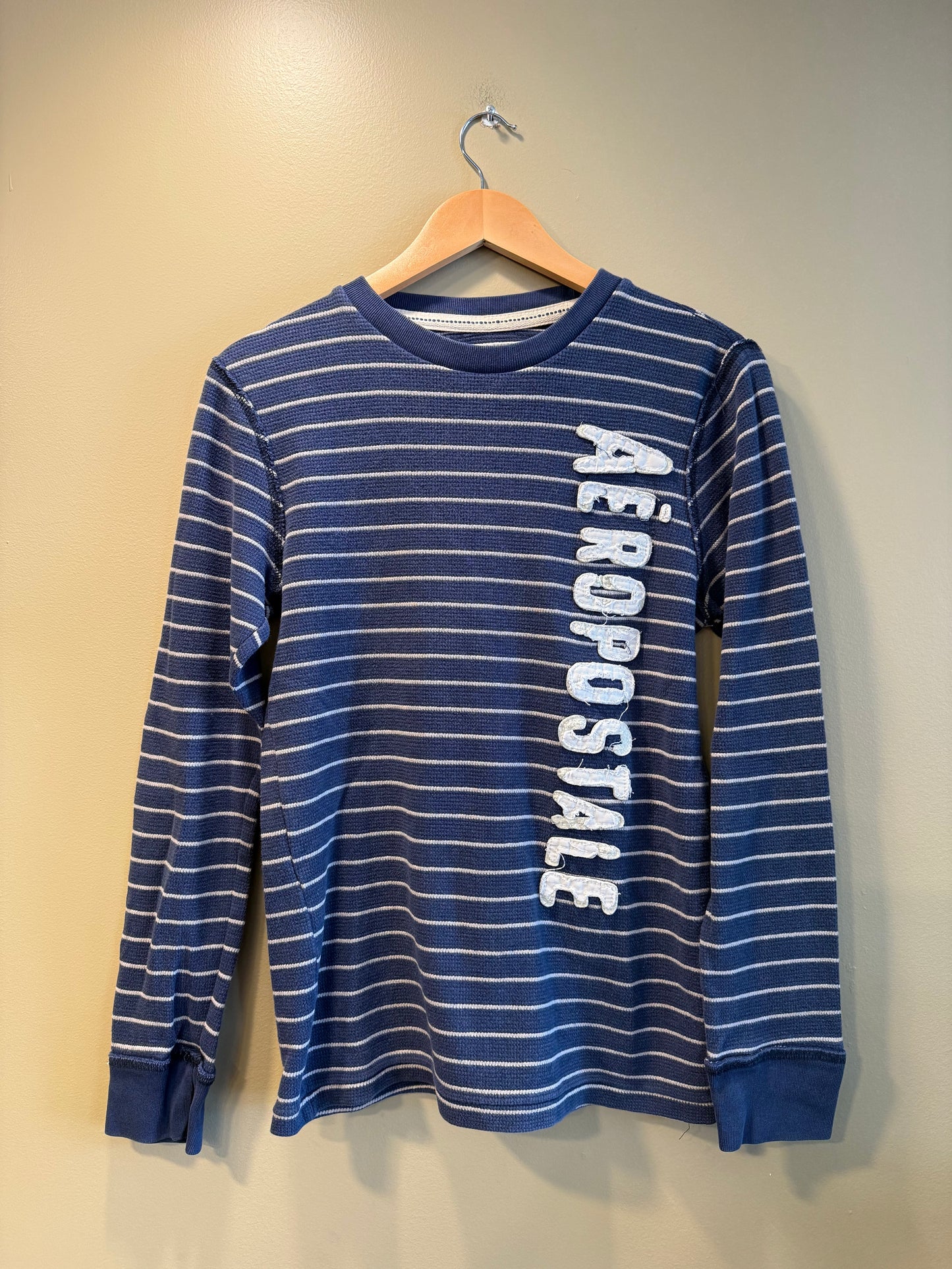 Vintage Aeropostale Embroidered Striped Blue Long Sleeve Thermal T-Shirt- S