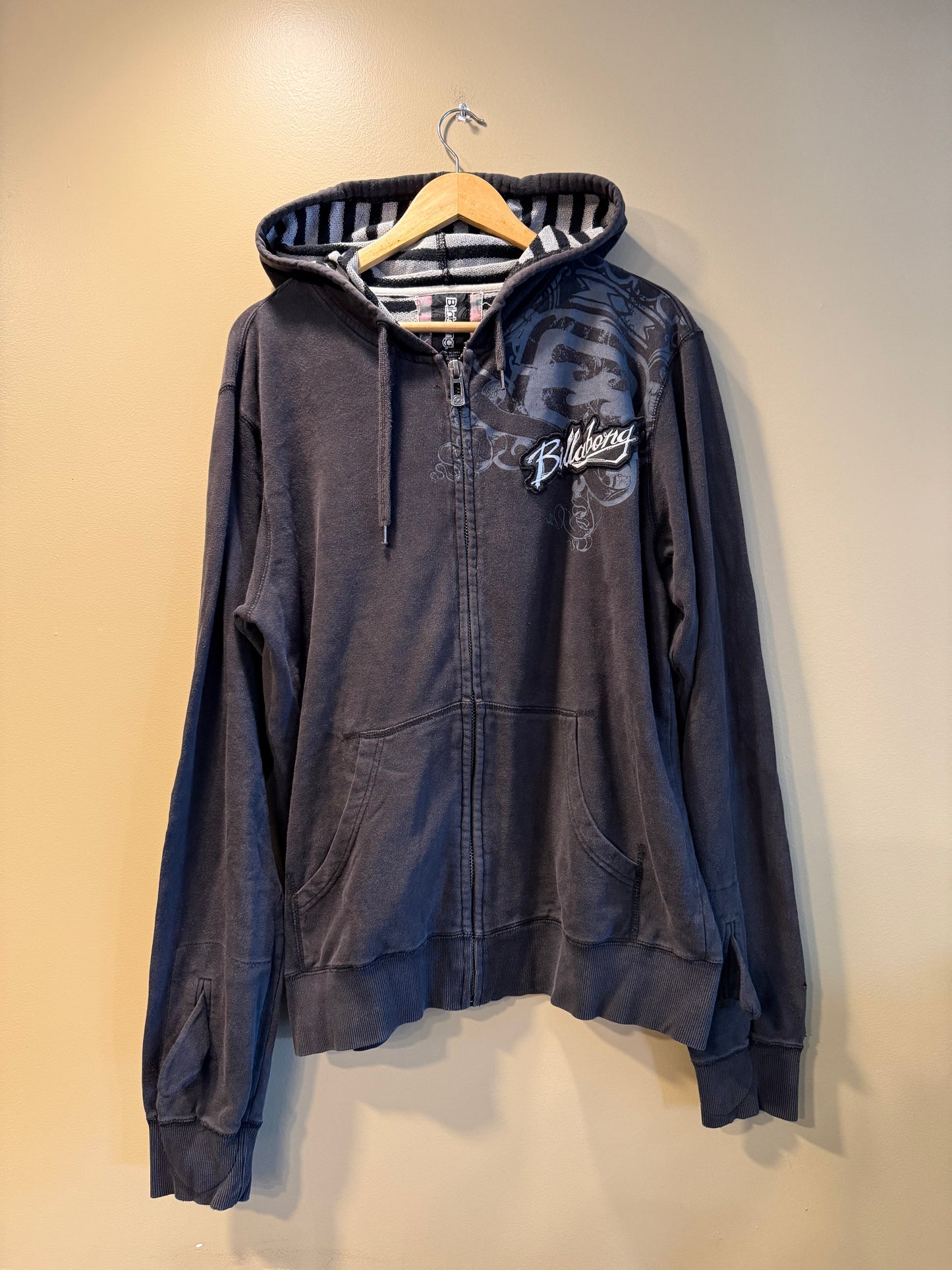 Vintage Billabong Black Gothic Style Zip-Up Hoodie Sweatshirt- L