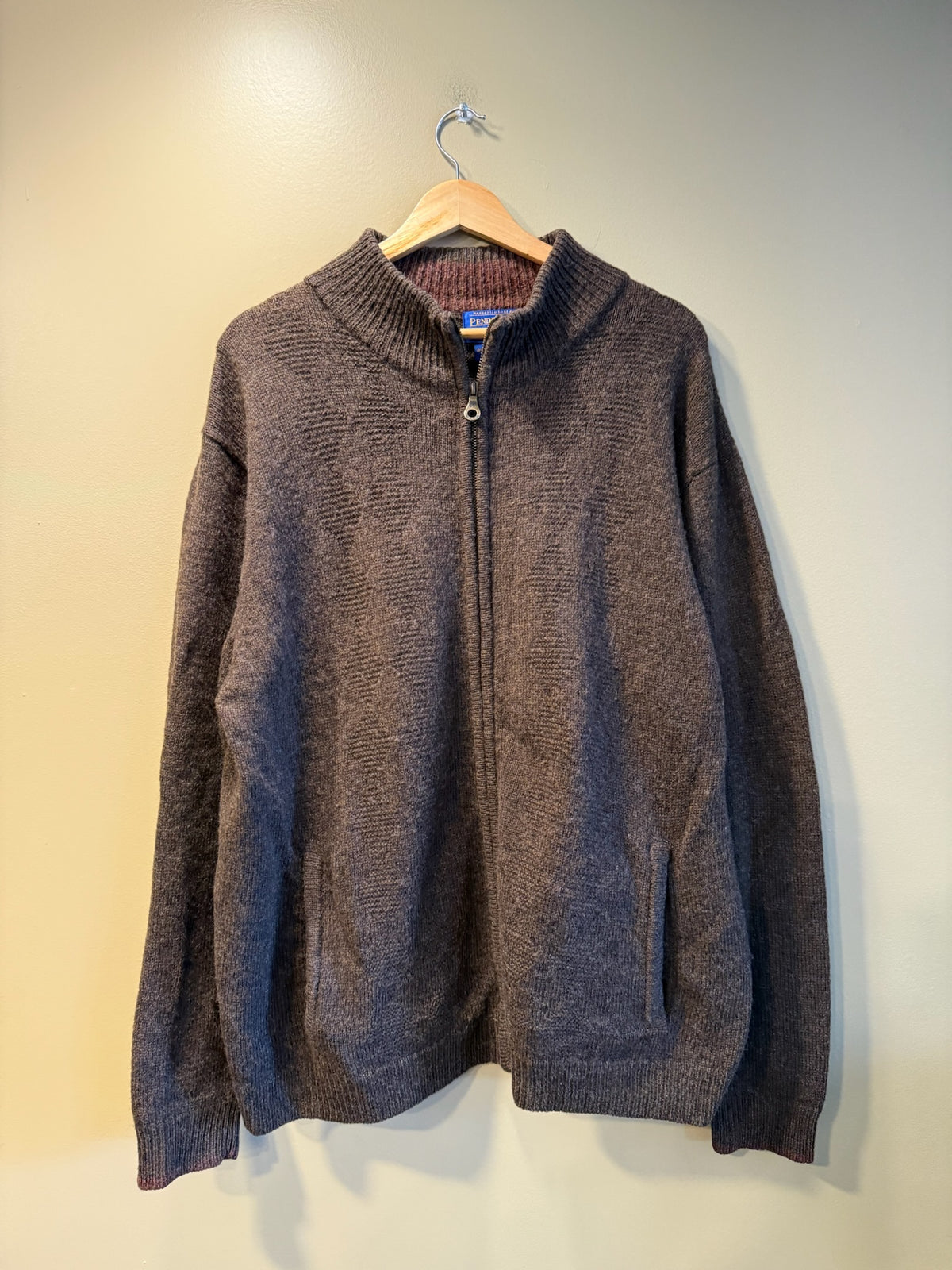 Vintage Pendleton Brown Wool Zip Jacket Sweater - L