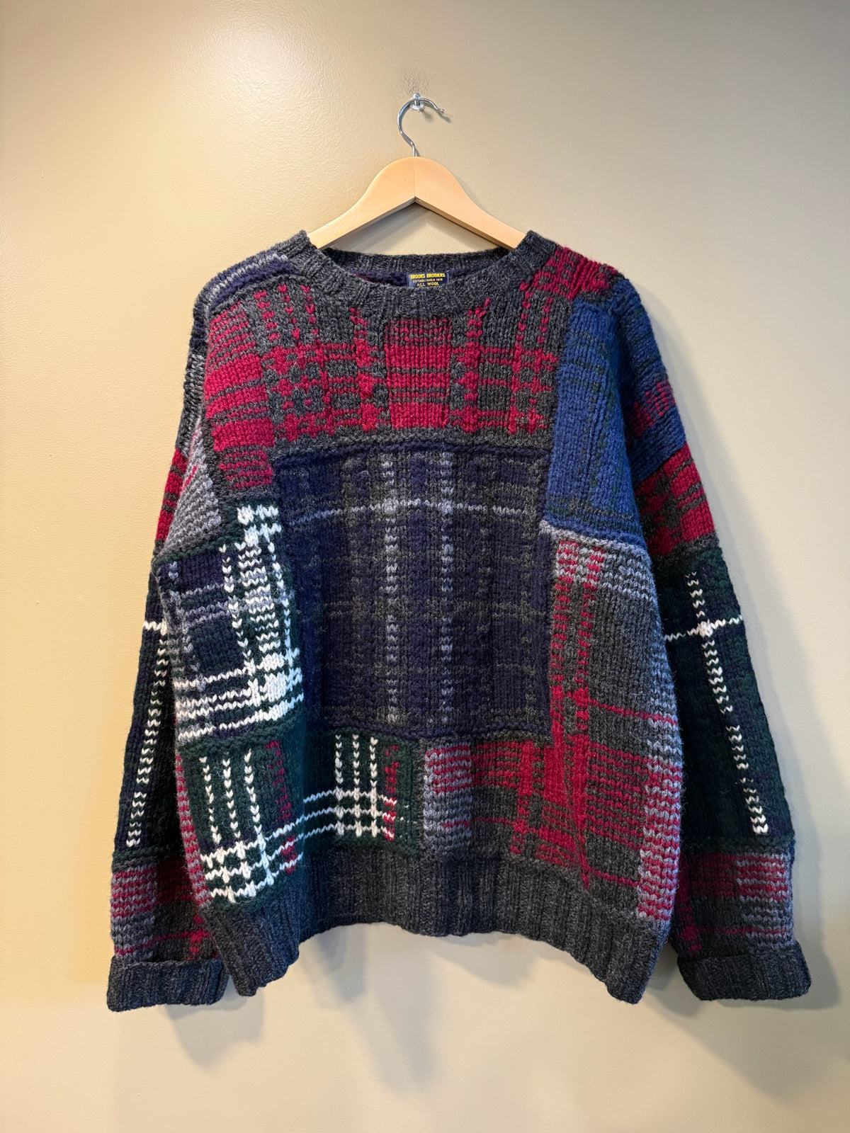 Vintage Brooks Brothers Wool Patchwork Tartan Sweater - M