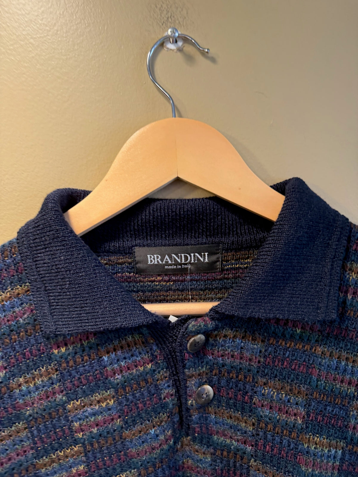 Vintage Brandini Navy Checkered Button Up Polo Sweater - XL