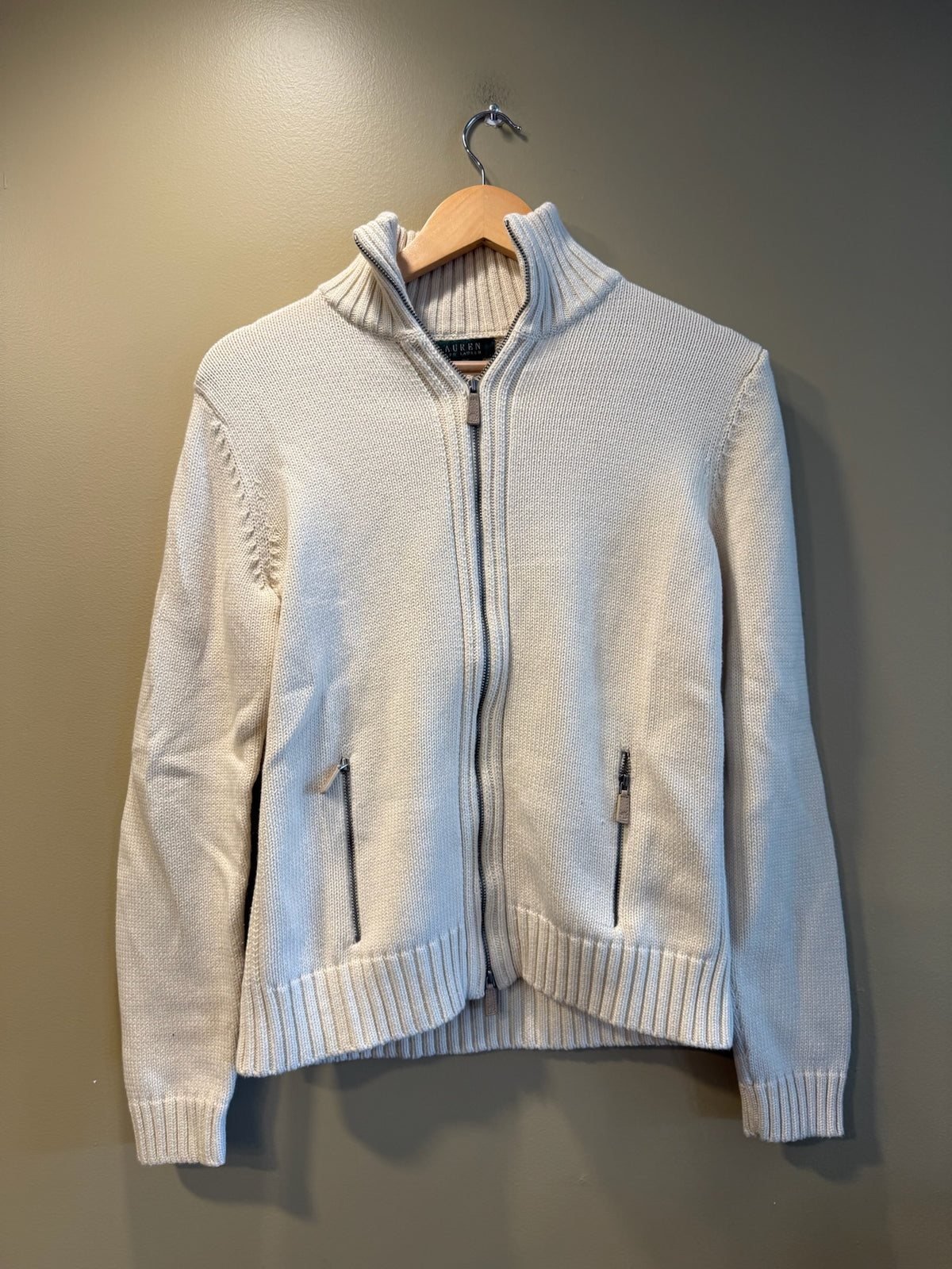 Vintage Lauren Ralph Lauren Cream Zip-Up Women’s Sweater - L