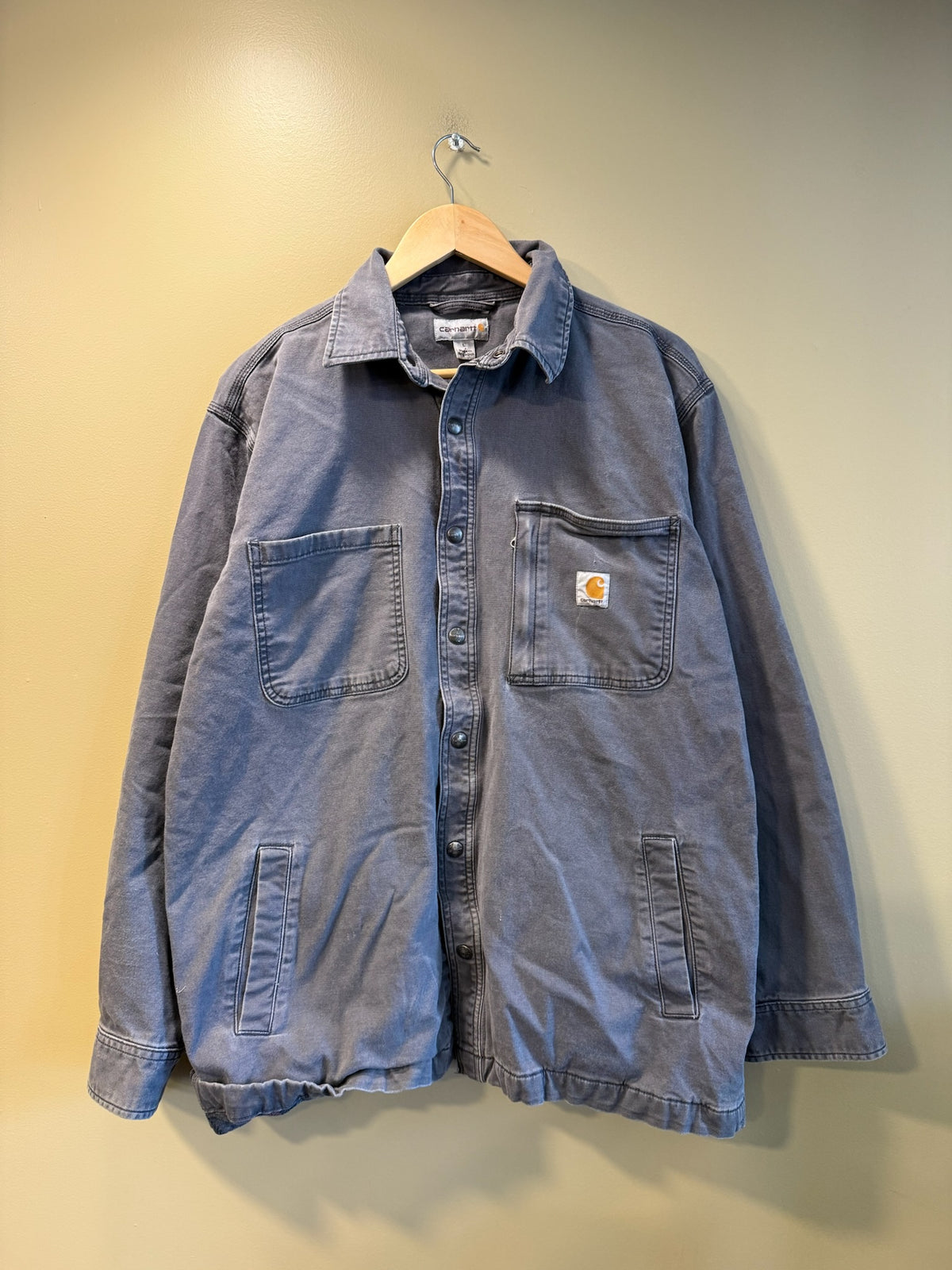 Vintage Carhartt Gray Canvas Flannel-Lined Button Up Shirt - L