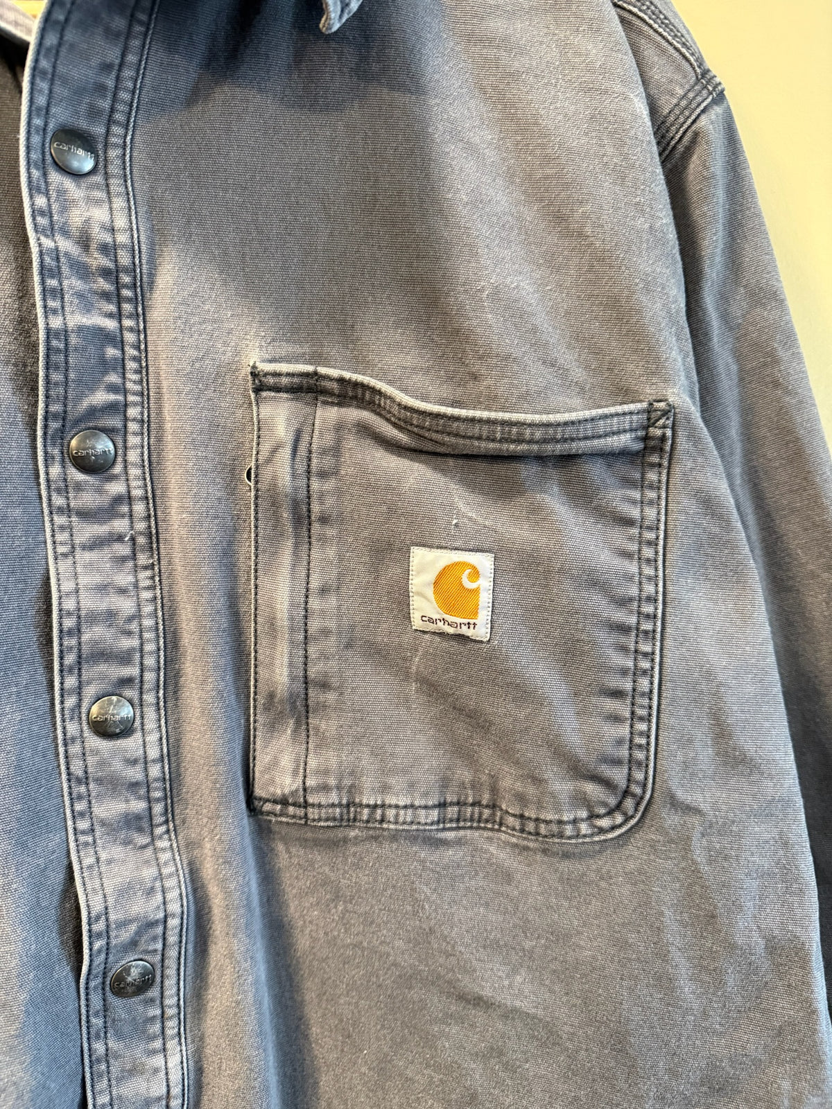 Vintage Carhartt Gray Canvas Flannel-Lined Button Up Shirt - L