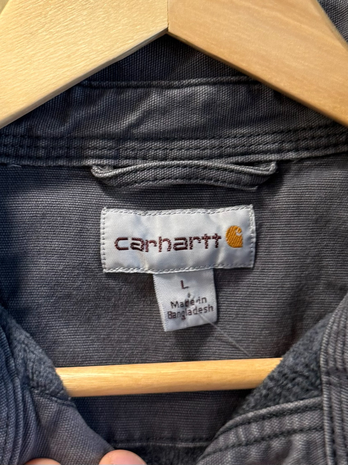 Vintage Carhartt Gray Canvas Flannel-Lined Button Up Shirt - L