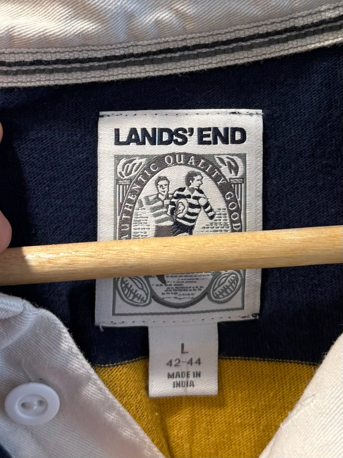 Vintage Lands’ End Yellow Navy White Rugby Shirt - L
