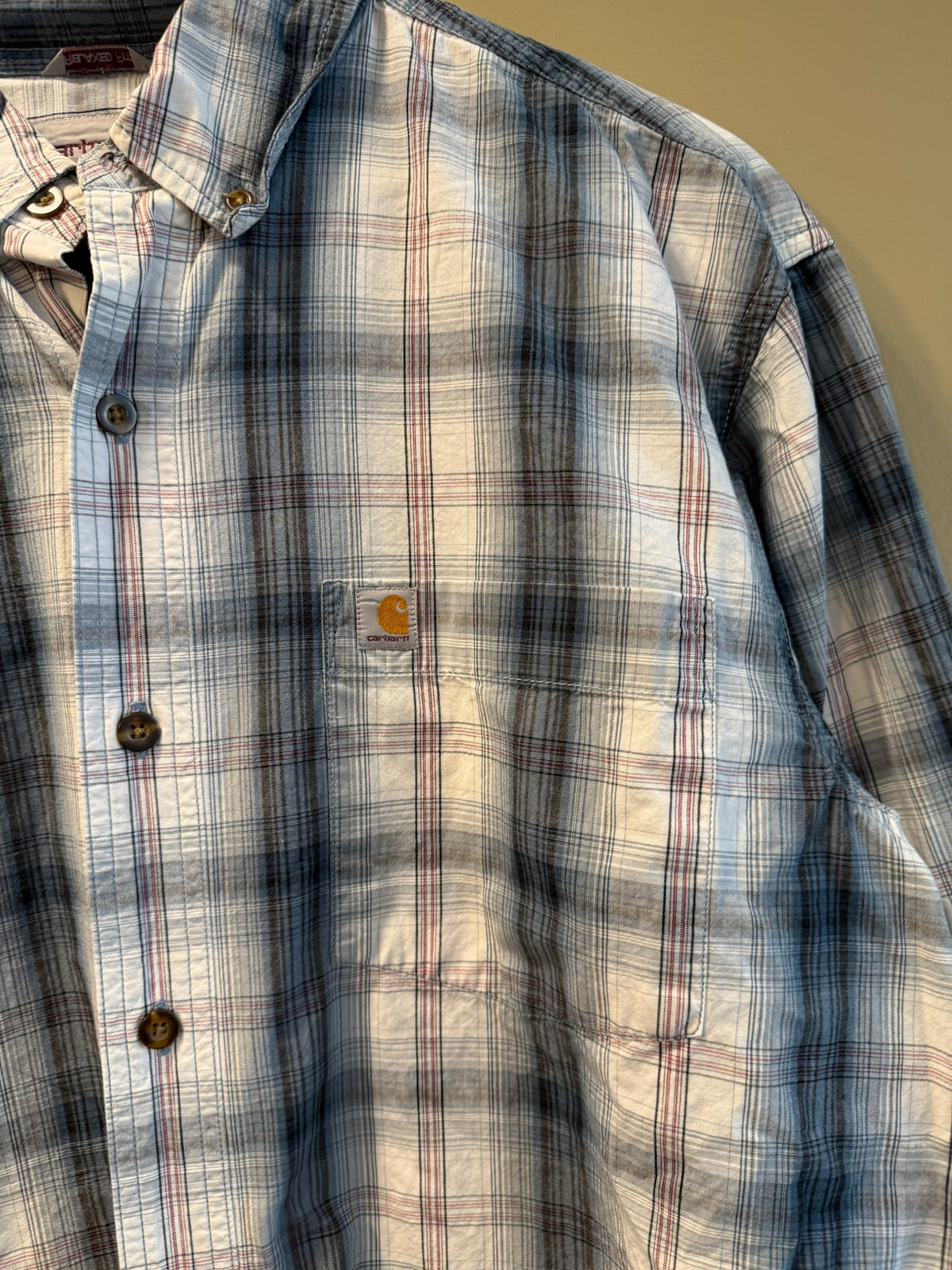 Vintage Carhartt White Black Maroon Plaid Button Up Flannel - L