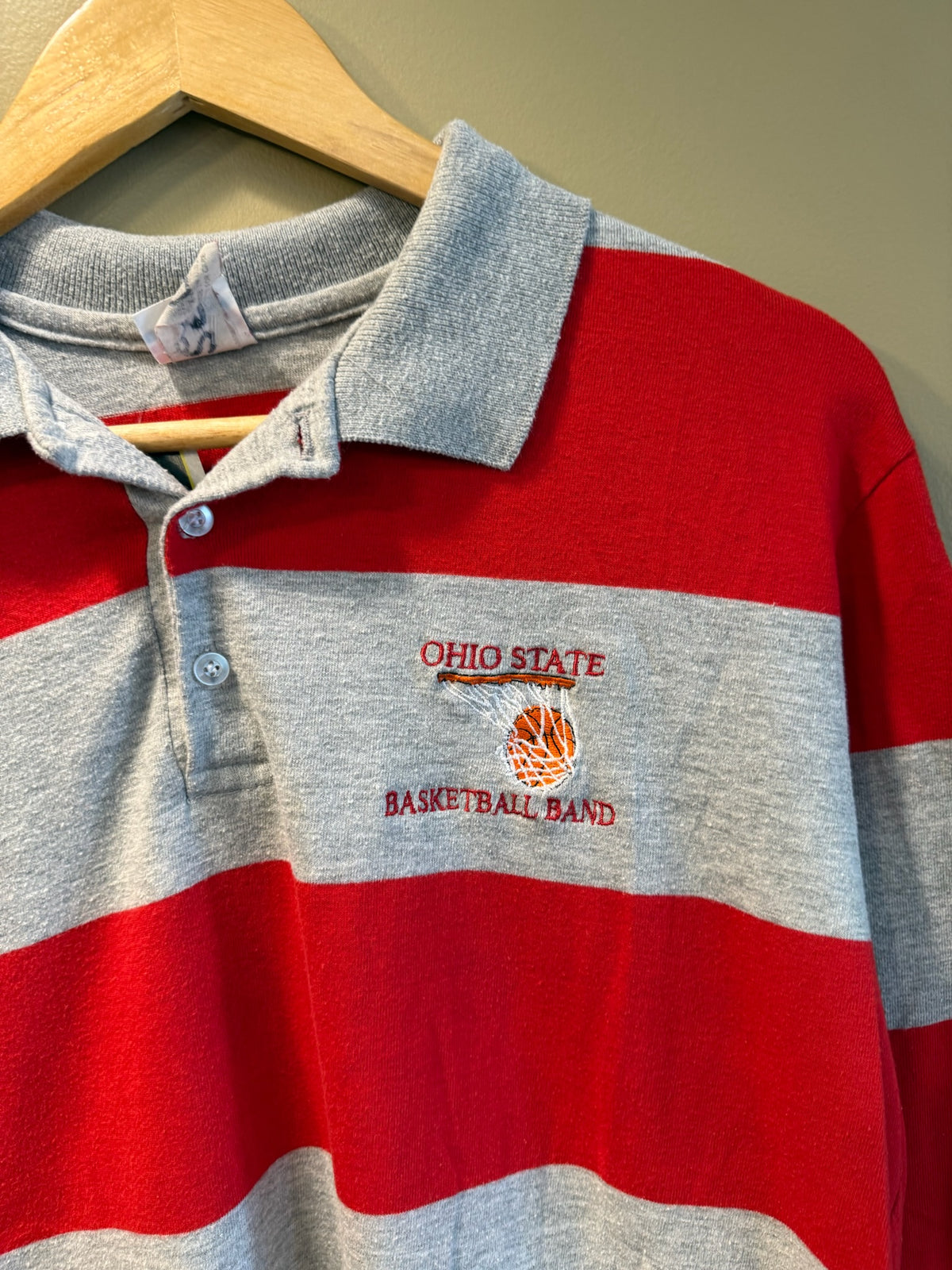 Vintage Ohio State Basketball Band Striped Polo Long Sleeve Shirt - M