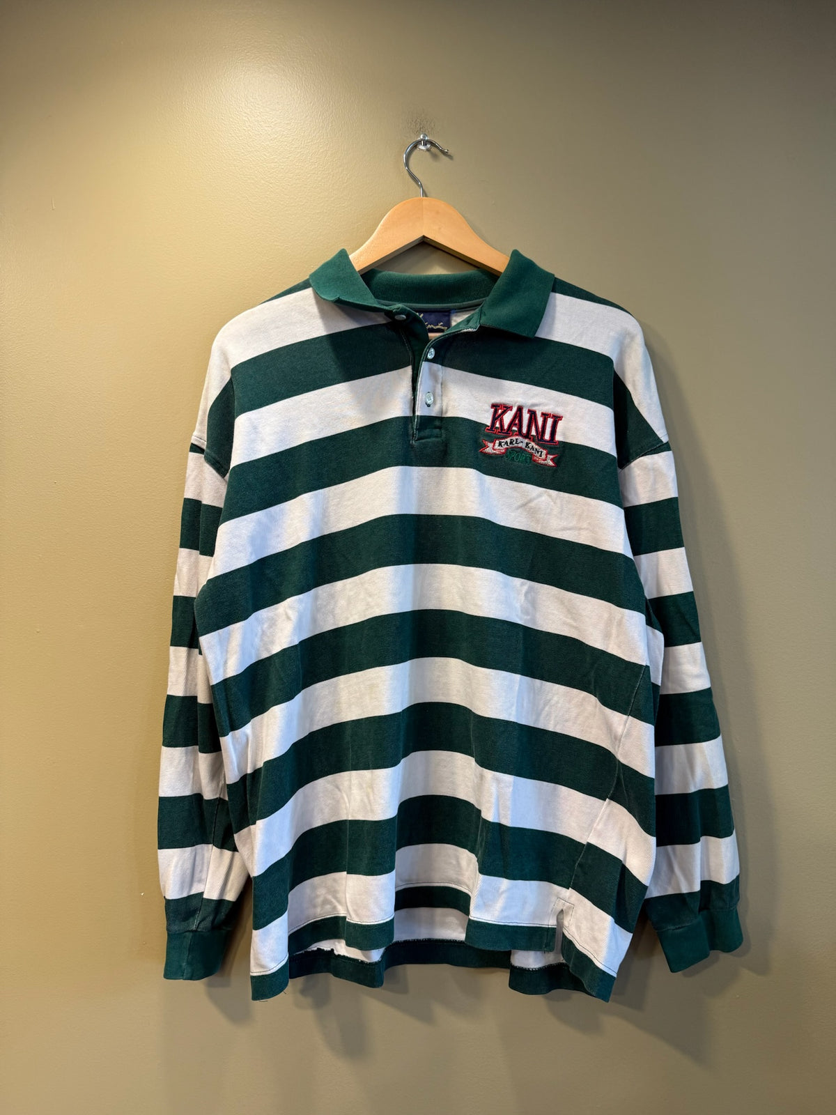 Vintage Karl Kani Jeans Green White Rugby Polo Shirt - L
