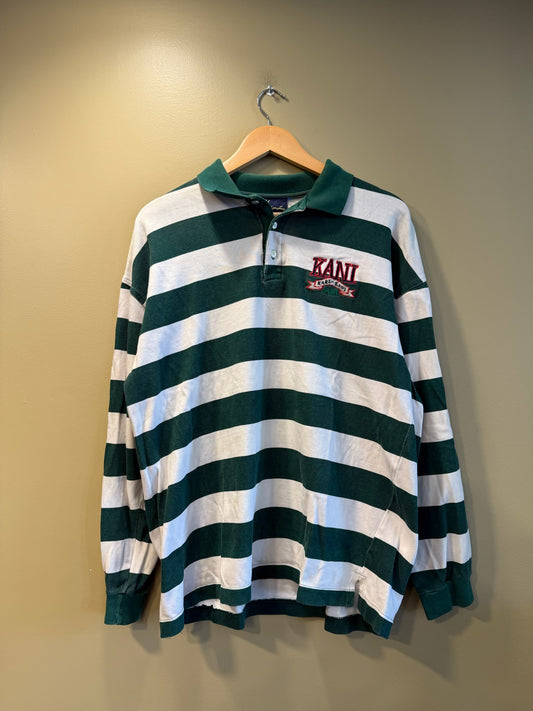 Vintage Karl Kani Jeans Green White Rugby Polo Shirt - L