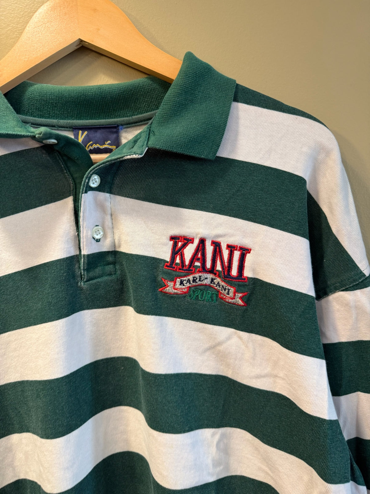 Vintage Karl Kani Jeans Green White Rugby Polo Shirt - L
