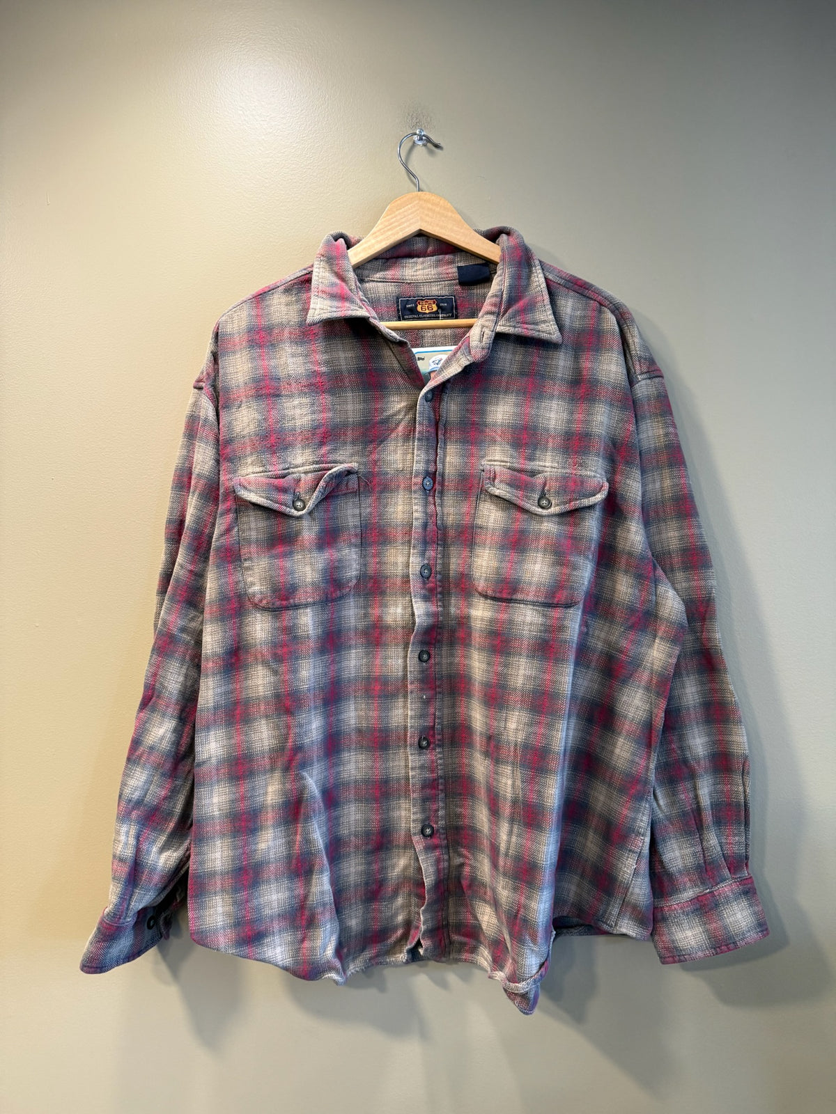 Vintage Route 66 Button Up Burgundy and Gray Flannel - XL