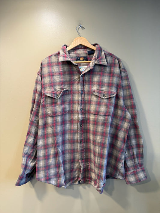 Vintage Route 66 Button Up Burgundy and Gray Flannel - XL
