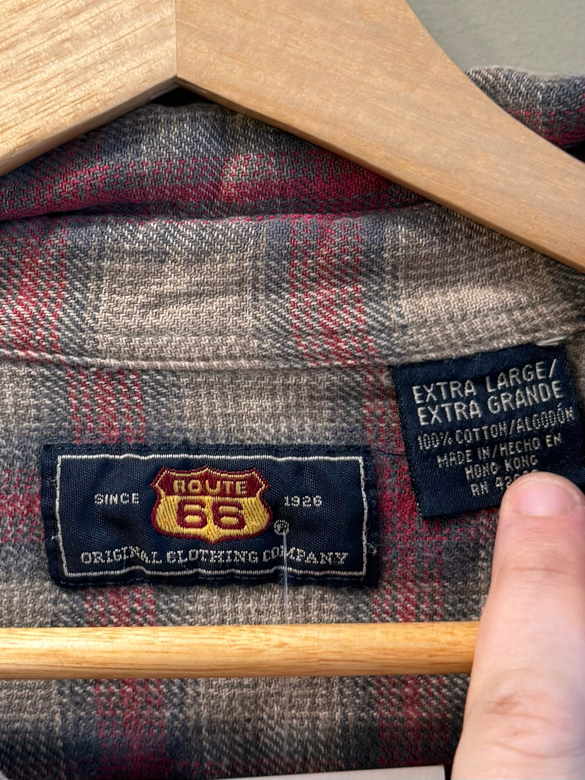 Vintage Route 66 Button Up Burgundy and Gray Flannel - XL