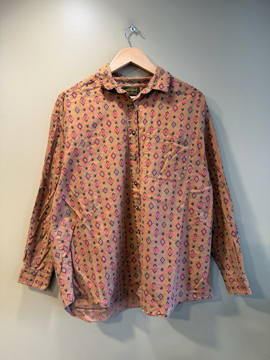 Vintage Eddie Bauer Tan Patterned Button Up Shirt - L
