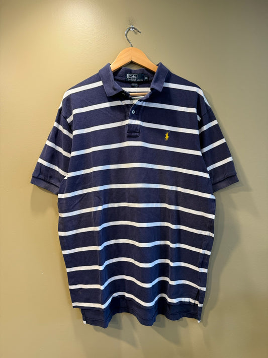 Vintage Polo Ralph Lauren Navy Blue Striped T-Shirt - XL