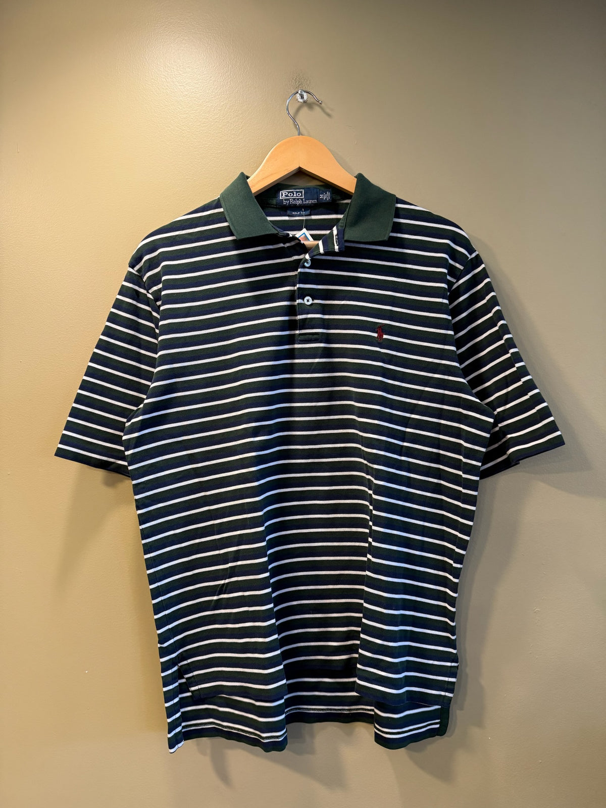 Vintage Polo Ralph Lauren Forest Green Striped T-Shirt - M