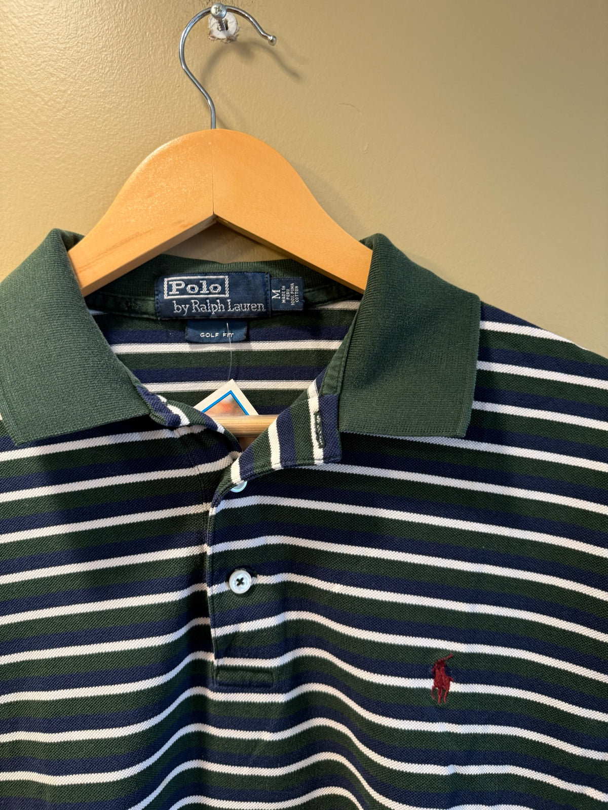 Vintage Polo Ralph Lauren Forest Green Striped T-Shirt - M