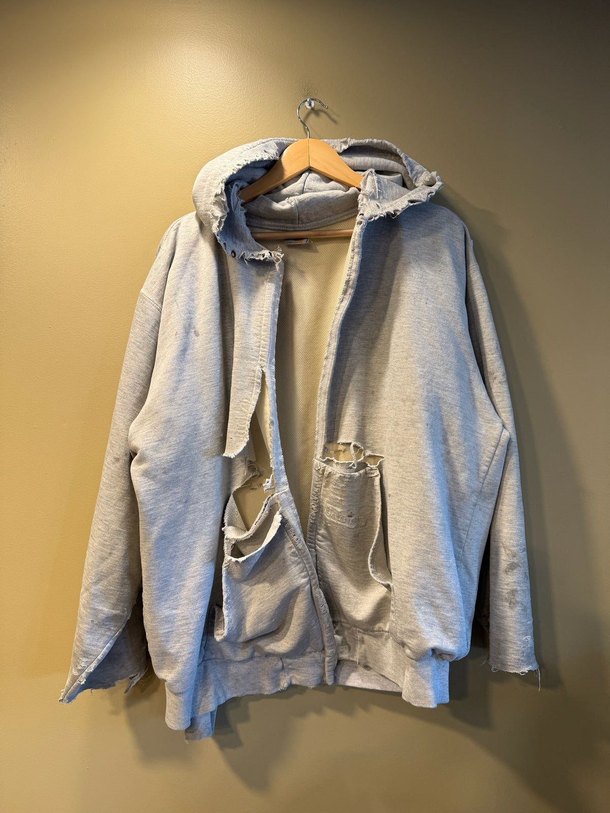 Vintage Carhartt Gray Distressed Zip Hoodie Sweatshirt - XXL