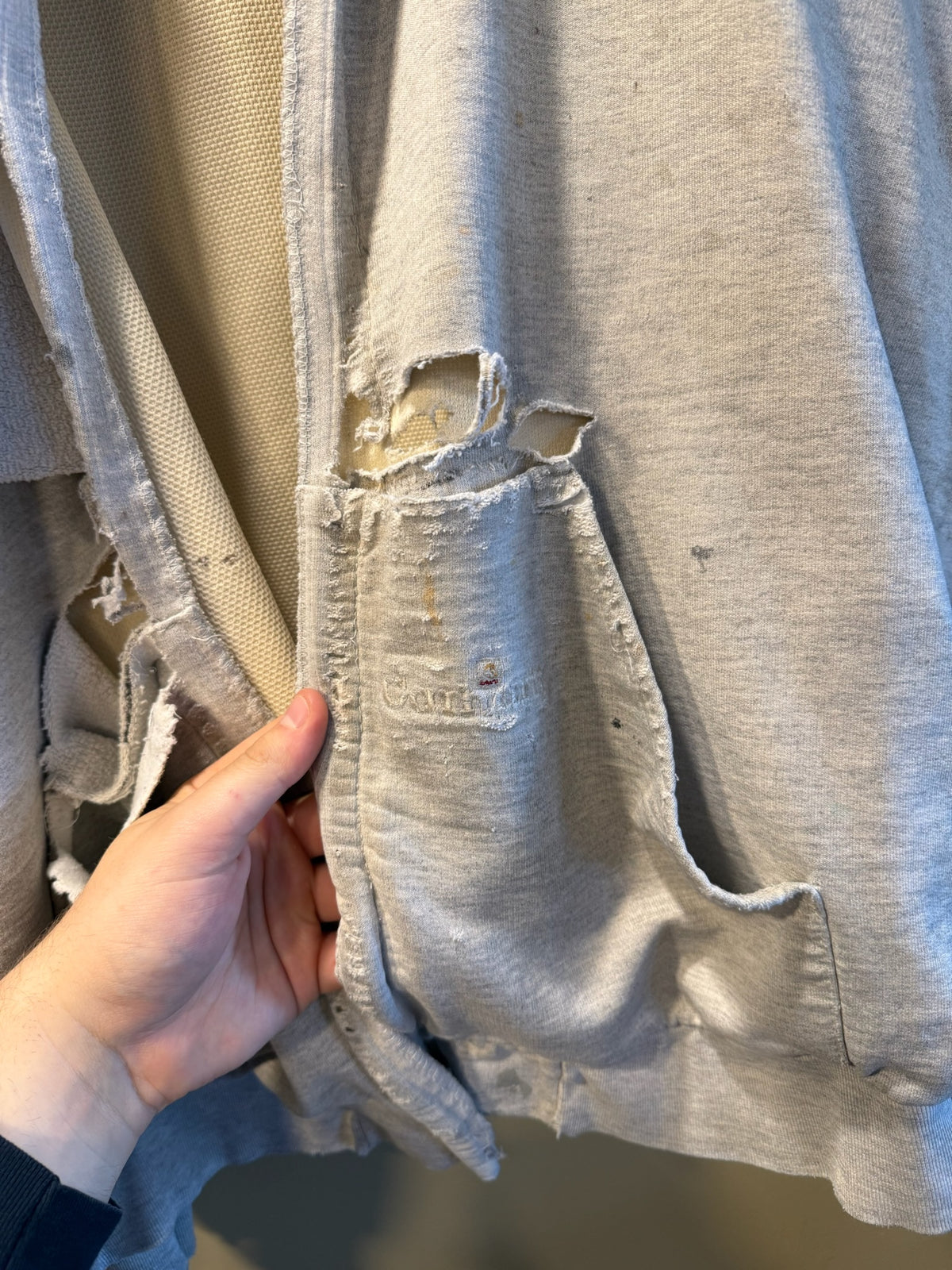 Vintage Carhartt Gray Distressed Zip Hoodie Sweatshirt - XXL