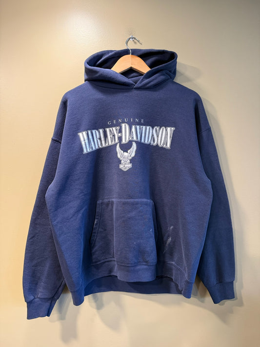 Vintage Harley Davidson Navy Hoodie Sweatshirt - XL