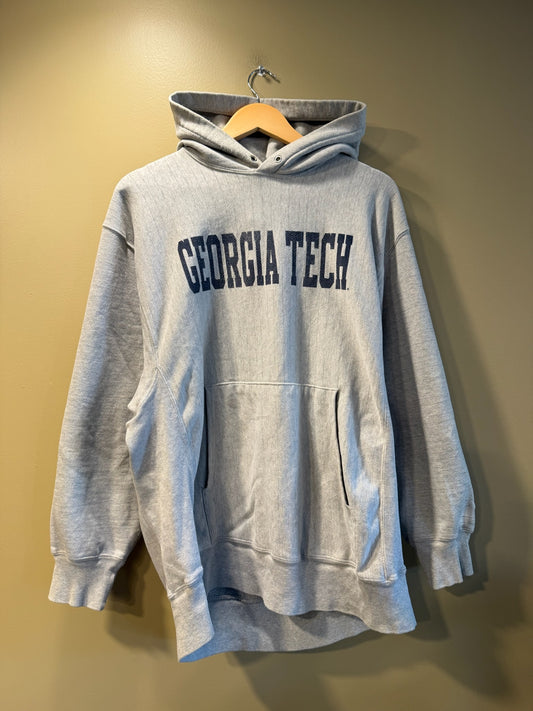 Vintage Champion Reverse Weave Georgia Tech Pinstriped Hoodie Sweatshirt - L