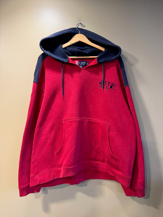 Vintage Chaps Red and Navy Hoodie Sweatshirt - XL