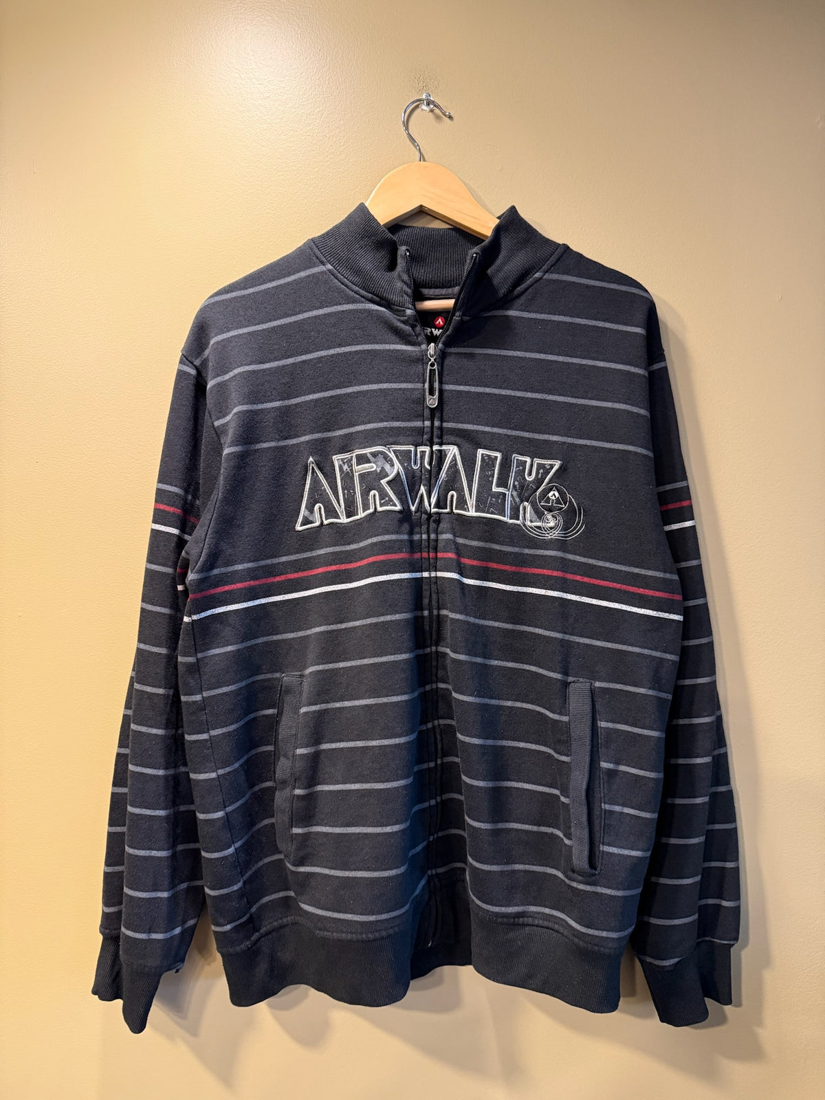 Vintage Airwalk Black Striped Zip Sweatshirt Jacket - M