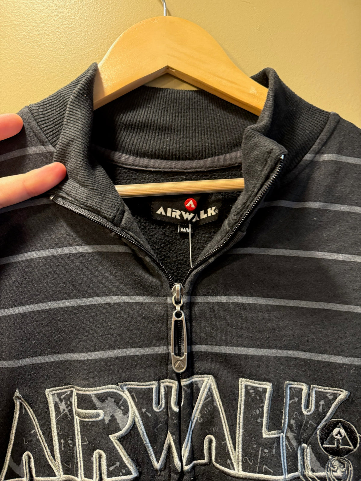 Vintage Airwalk Black Striped Zip Sweatshirt Jacket - M