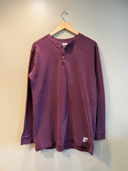 Vintage Carhartt Maroon Waffle Long Sleeve Henley T-Shirt - M