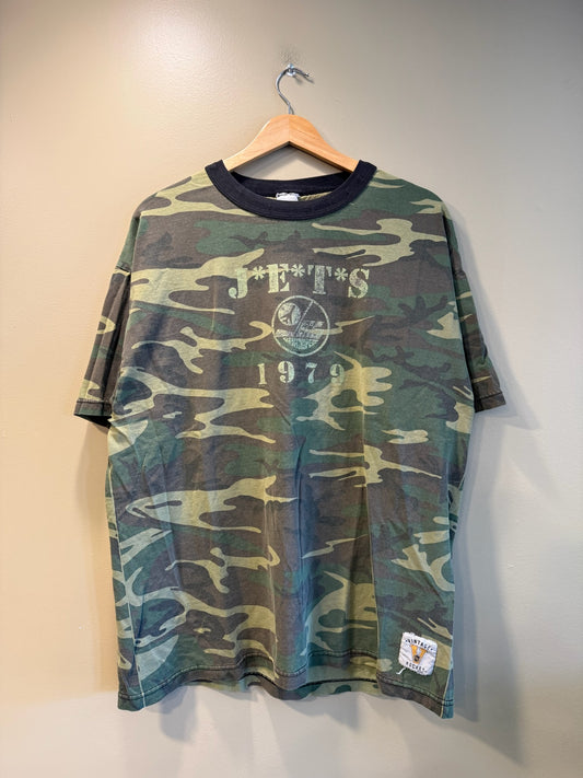Vintage Winnipeg Jets NHL Hockey Camo Ringer Tee T-Shirt - XL