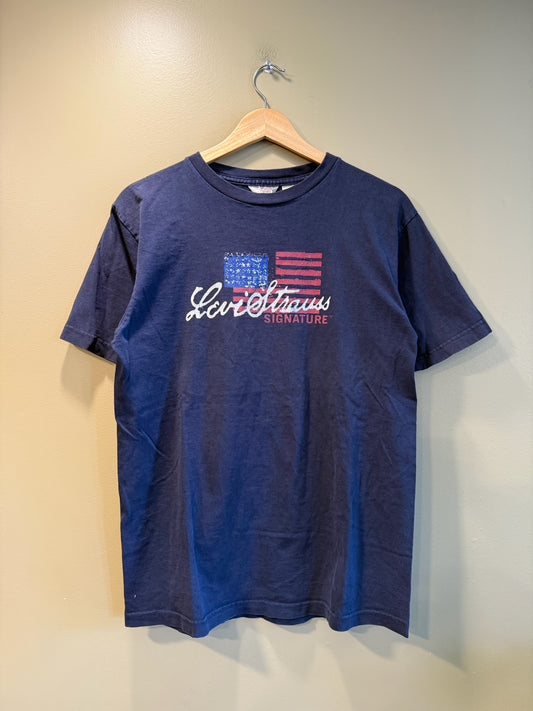 Vintage Levi Strauss Signature Red American Flag T-Shirt - XL