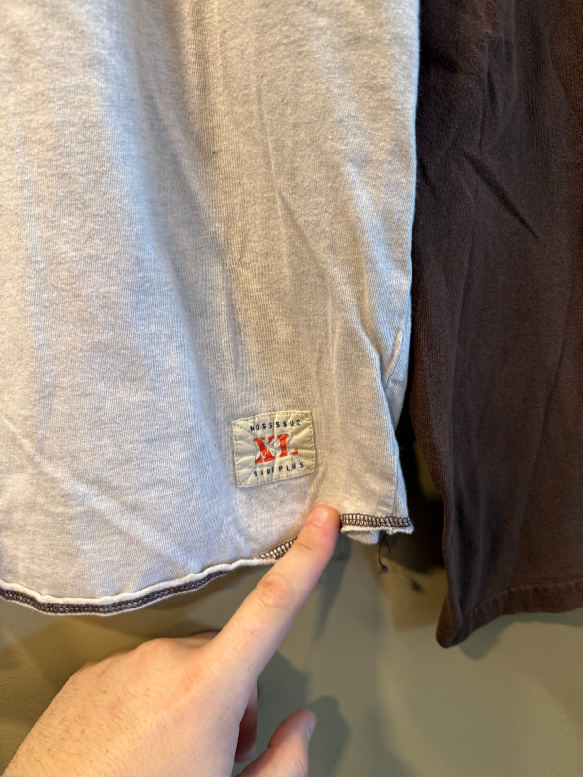 Vintage Mo55 Issue Long Sleeve Brown Henley Tee Shirt - XL