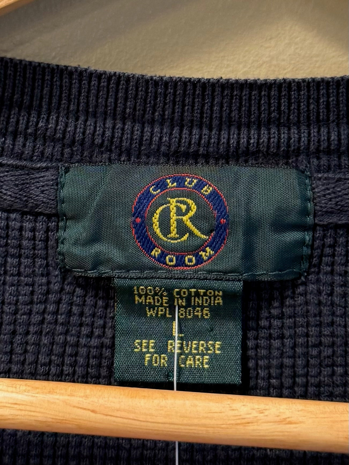 Vintage Navy Blue Waffle Long Sleeve Henley Shirt - XL
