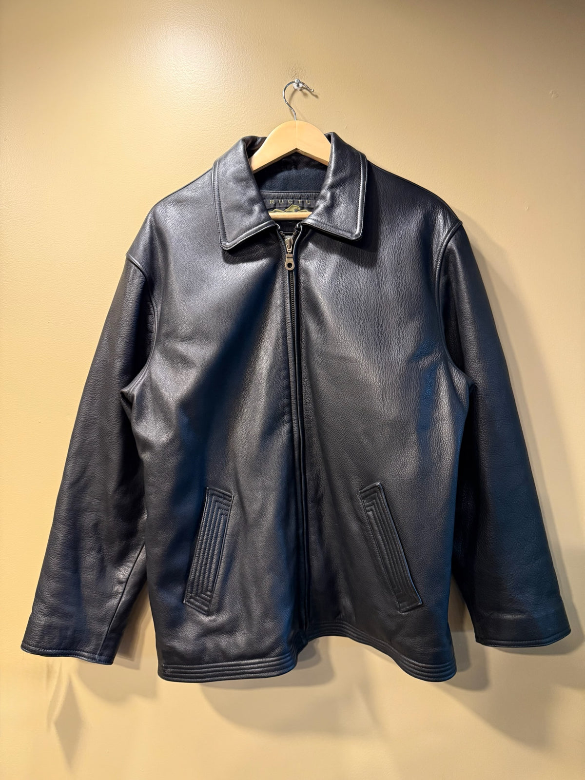 Vintage Structure Leather Zip Jacket - S